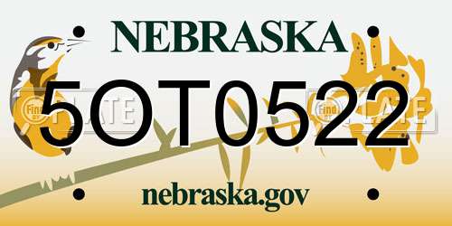 5OT0522 Nebraska License Plate