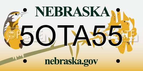 5OTA55 Nebraska License Plate