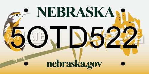 5OTD522 Nebraska License Plate