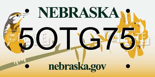 5OTG75 Nebraska License Plate