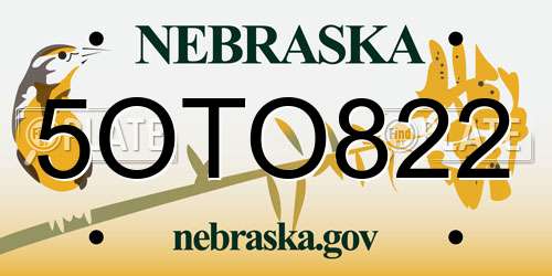 5OTO822 Nebraska License Plate
