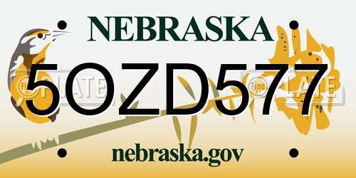 5OZD577 Nebraska License Plate