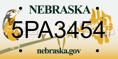 5PA3454 Nebraska License Plate