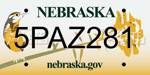 5PAZ281 Nebraska License Plate