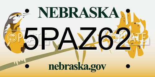 5PAZ62 Nebraska License Plate
