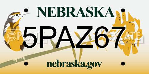 5PAZ67 Nebraska License Plate