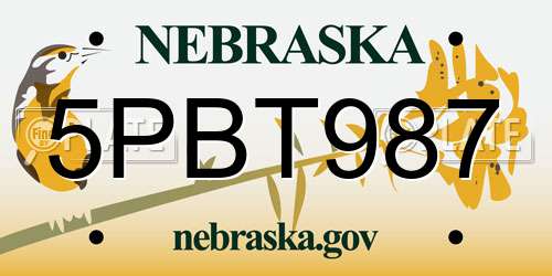 5PBT987 Nebraska License Plate