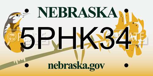 5PHK34 Nebraska License Plate