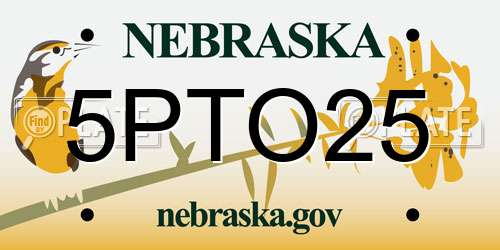 5PTO25 Nebraska License Plate