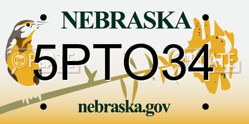 5PTO34 Nebraska License Plate
