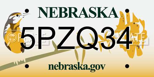 5PZQ34 Nebraska License Plate