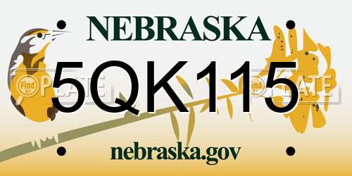 5QK115 Nebraska License Plate