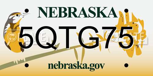 5QTG75 Nebraska License Plate