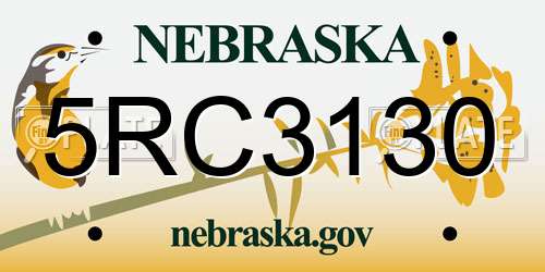 5RC3130 Nebraska License Plate