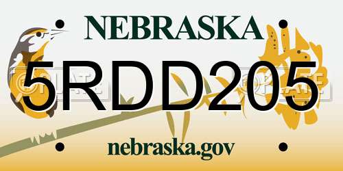 5RDD205 Nebraska License Plate