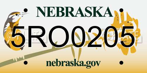 5RO0205 Nebraska License Plate