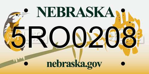 5RO0208 Nebraska License Plate