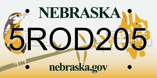 5ROD205 Nebraska License Plate