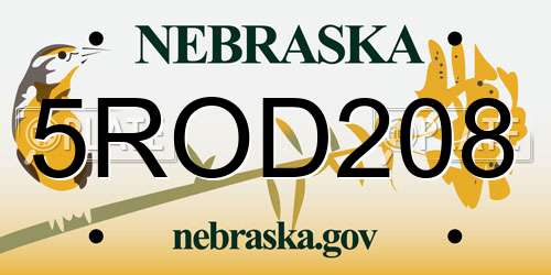 5ROD208 Nebraska License Plate