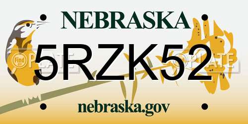 5RZK52 Nebraska License Plate