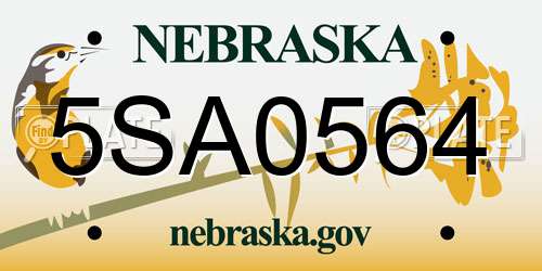 5SA0564 Nebraska License Plate