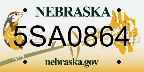 5SA0864 Nebraska License Plate