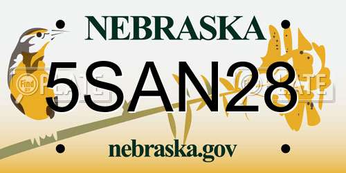 5SAN28 Nebraska License Plate