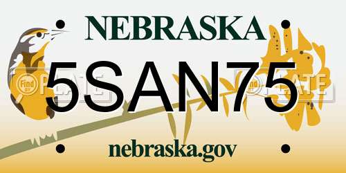 5SAN75 Nebraska License Plate