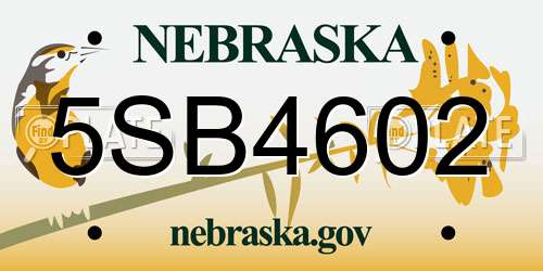 5SB4602 Nebraska License Plate
