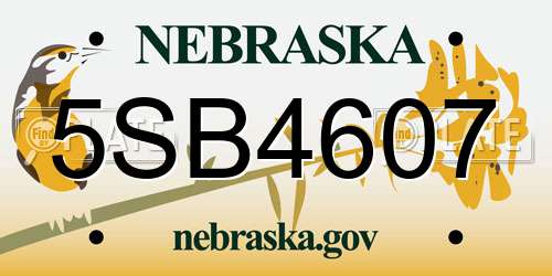5SB4607 Nebraska License Plate