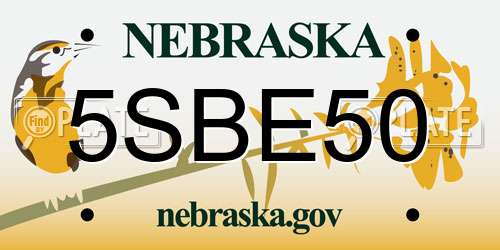5SBE50 Nebraska License Plate