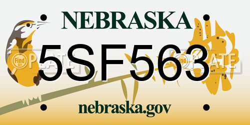 5SF563 Nebraska License Plate