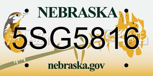 5SG5816 Nebraska License Plate