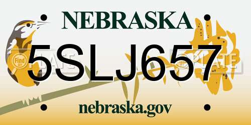 5SLJ657 Nebraska License Plate