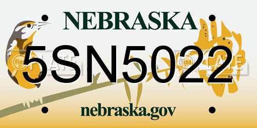5SN5022 Nebraska License Plate