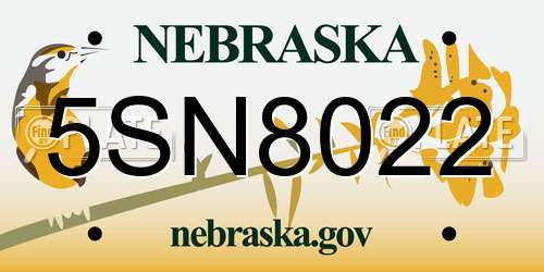 5SN8022 Nebraska License Plate