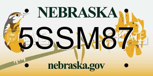 5SSM87 Nebraska License Plate
