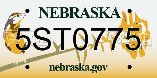 5ST0775 Nebraska License Plate