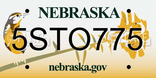 5STO775 Nebraska License Plate