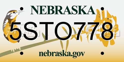 5STO778 Nebraska License Plate