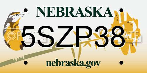 5SZP38 Nebraska License Plate