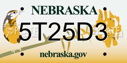 5T25D3 Nebraska License Plate