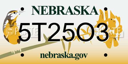 5T25O3 Nebraska License Plate