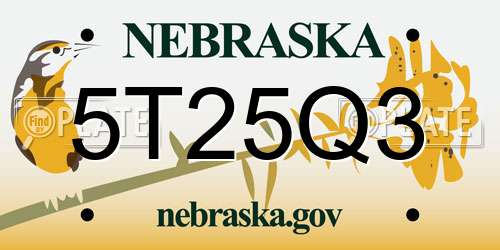 5T25Q3 Nebraska License Plate