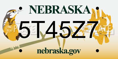 5T45Z7 Nebraska License Plate