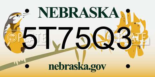 5T75Q3 Nebraska License Plate
