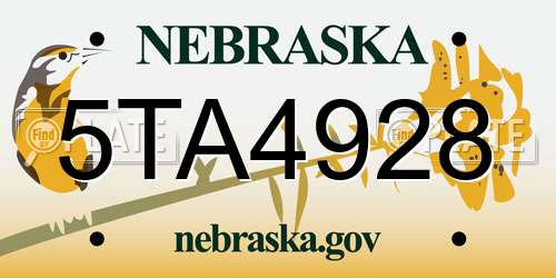5TA4928 Nebraska License Plate