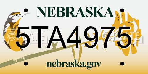 5TA4975 Nebraska License Plate
