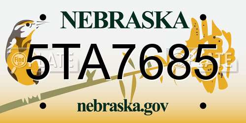 5TA7685 Nebraska License Plate