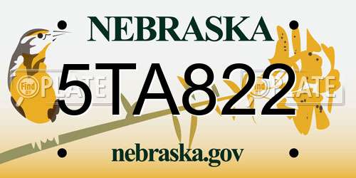 5TA822 Nebraska License Plate
